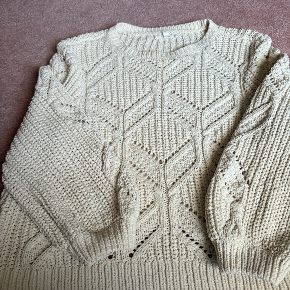Maurices Cream Crew Neck Sweater with Geometric Knit